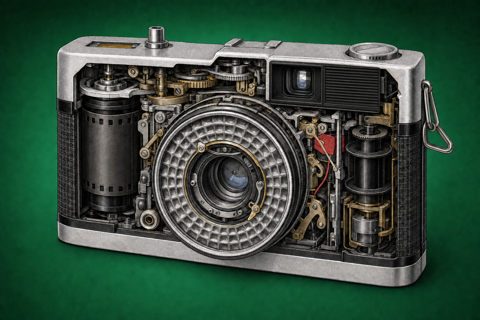 OLYMPUS TRIP 35を題材にした精密な内部構造イラスト