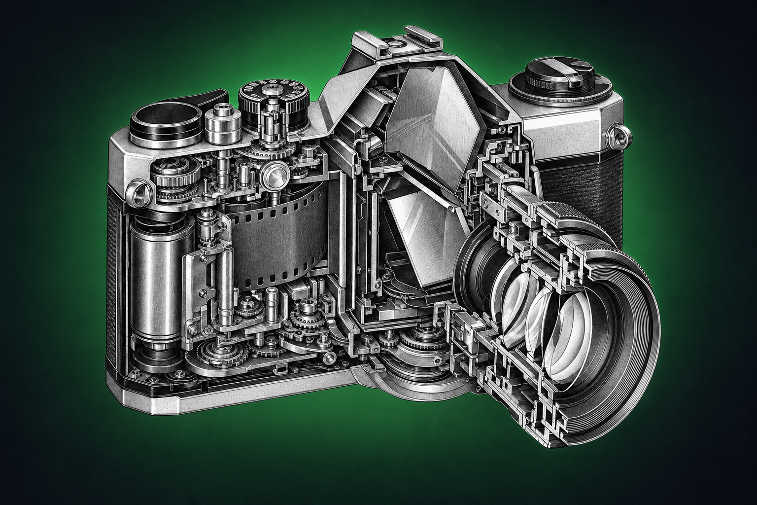 PENTAX SP・KXをイメージした精密なカメラ内部構造イラスト